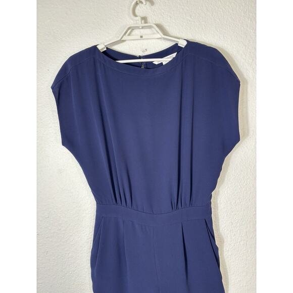 DVF Jumpsuit Womens 6 Navy Blue Triacetate Blend Solid Short Sleeve - Picture 3 of 14